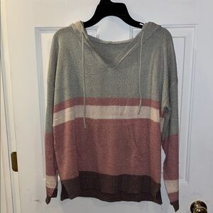 Striped Hoodie Sweater in Pink and Gray